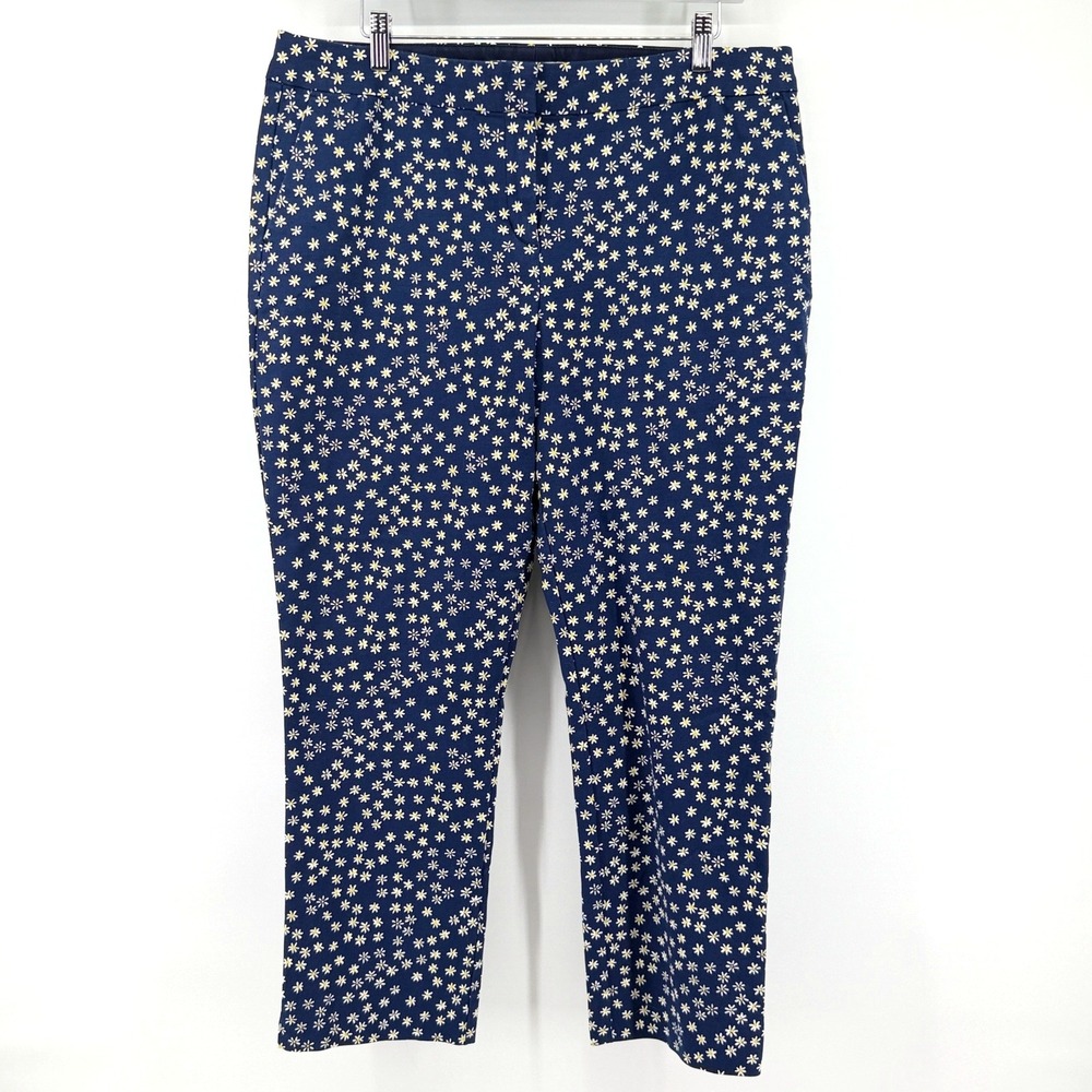 Boden Richmond Pants Daisy Floral Print 14R Navy Blue Womens Cropped Trousers